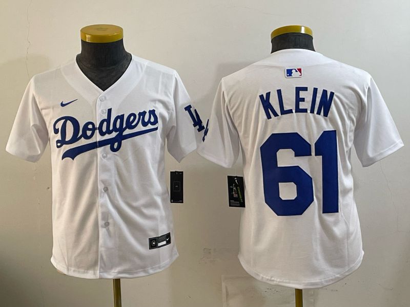 Youth 2025 Nike Los Angeles Dodgers #61 Klein White Game MLB Jersey 01